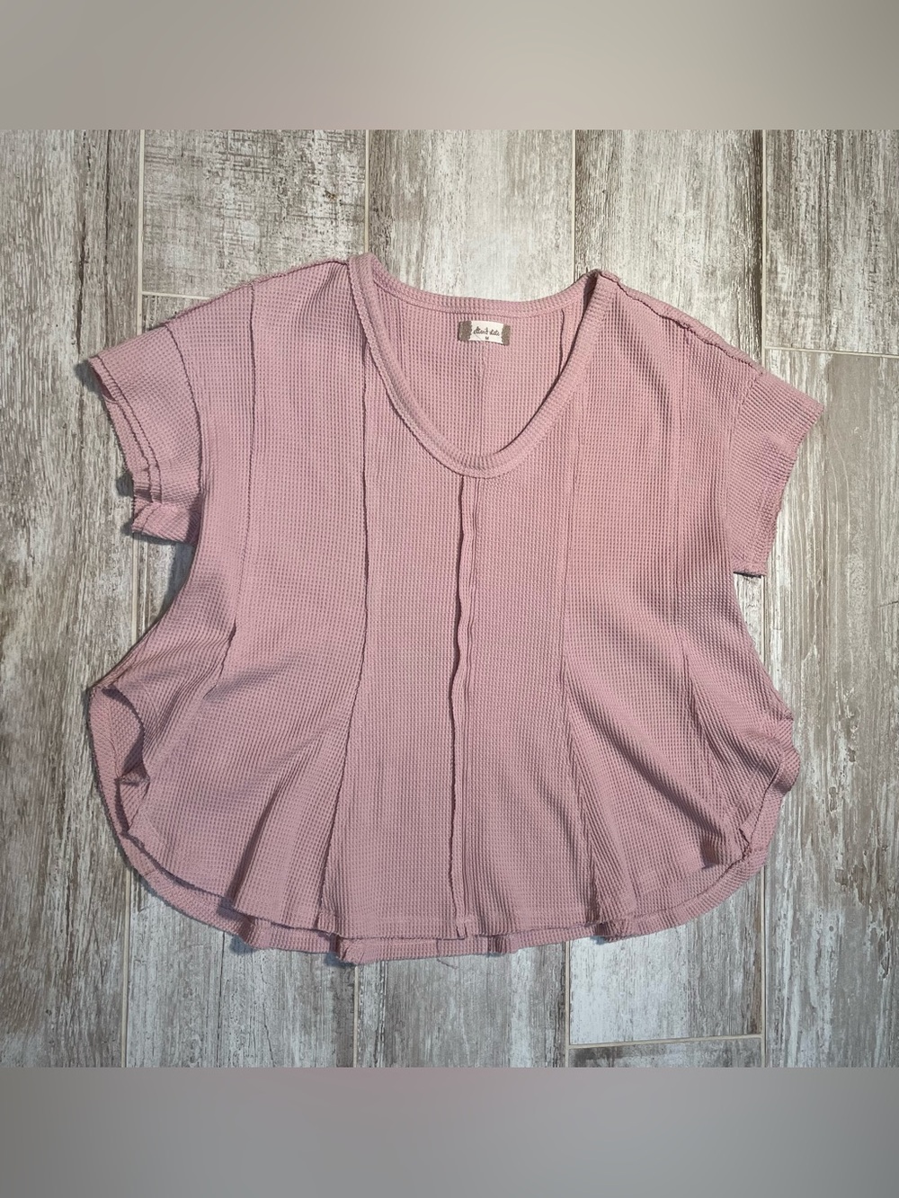 Altar'd State Waffle Knit Top Women M Short Sleeve Peplam Hem Dusty Pink
